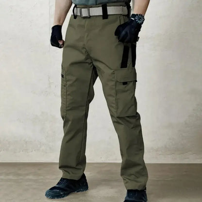 Men's durable outdoor training pants, men's multi-pocket work pants, men's solid color and printed pocket zipper waterproof tactical cargo pants without belt, regular fit sports pocket durable autumn pants. Casual Street Trousers