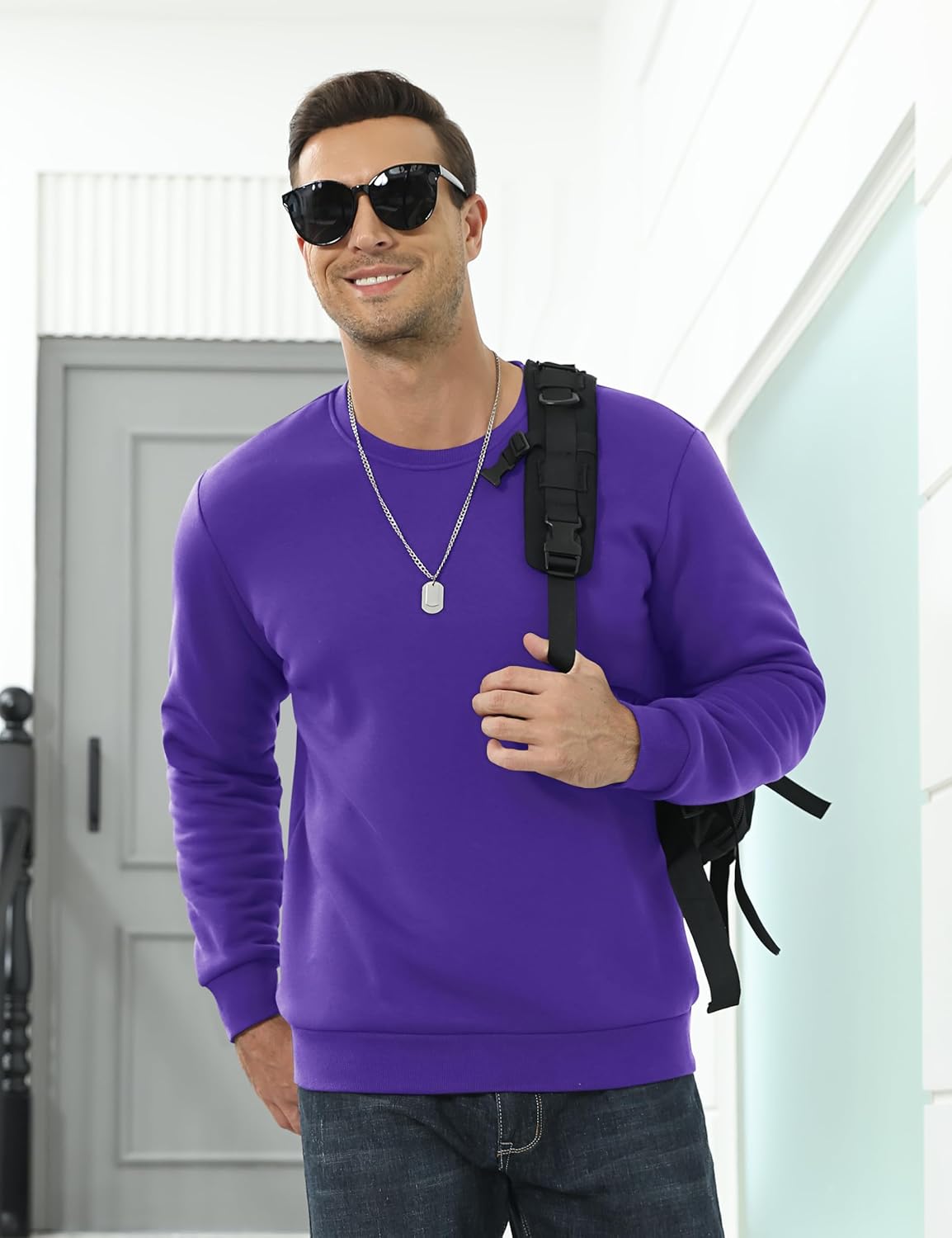 Men’s Sherpa Lined Sweatshirt Warm Heavyweight Fleece Pullover