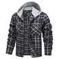 Men's Hooded Shirts Long Sleeve Casual Buffalo Plaid Button