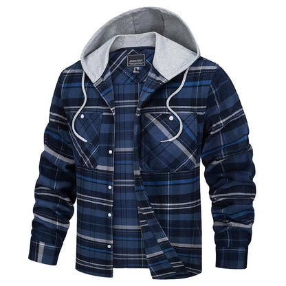 Men's Hooded Shirts Long Sleeve Casual Buffalo Plaid Button