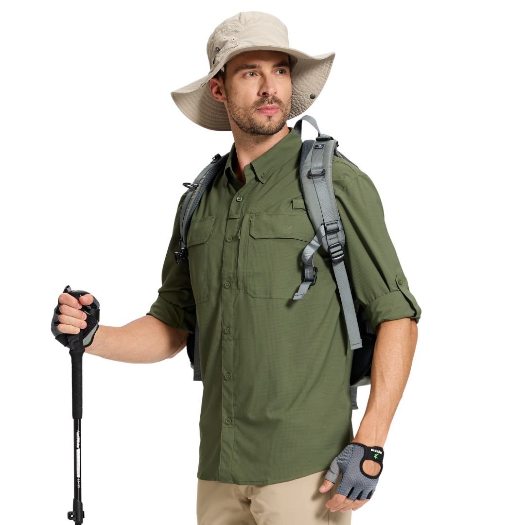 Men's Fishing Shirts UPF50+ Sun Protection Shirts with Zipper Pockets