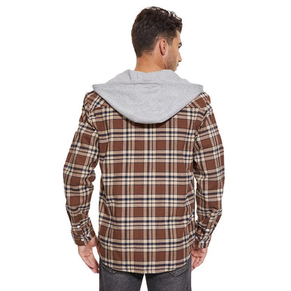 Men's Hooded Shirts Long Sleeve Casual Buffalo Plaid Button