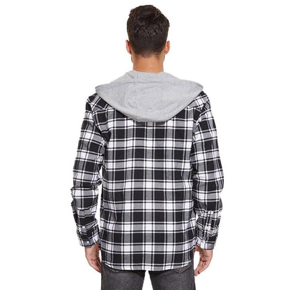 Men's Hooded Shirts Long Sleeve Casual Buffalo Plaid Button