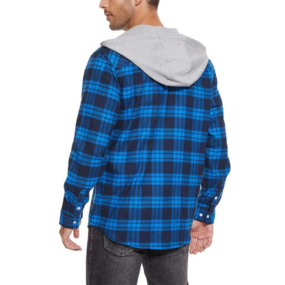 Men's Hooded Shirts Long Sleeve Casual Buffalo Plaid Button