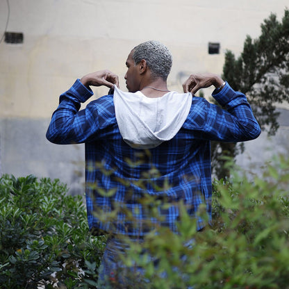 Men's Hooded Shirts Long Sleeve Casual Buffalo Plaid Button