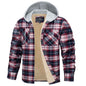 Men's Multiple Pockets Flannel Plaid Shirts Fleece Lining Jacket with Hood