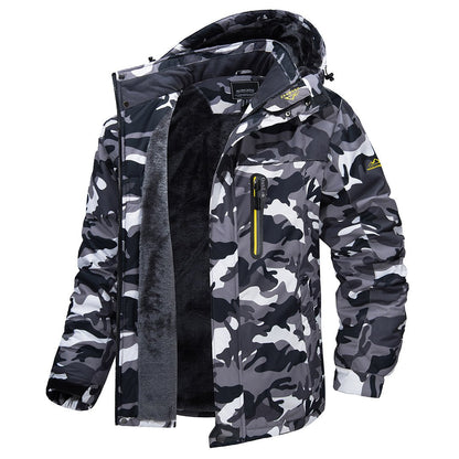Men's Windproof Fleece Lined Ski Jacket with Multiple Pockets