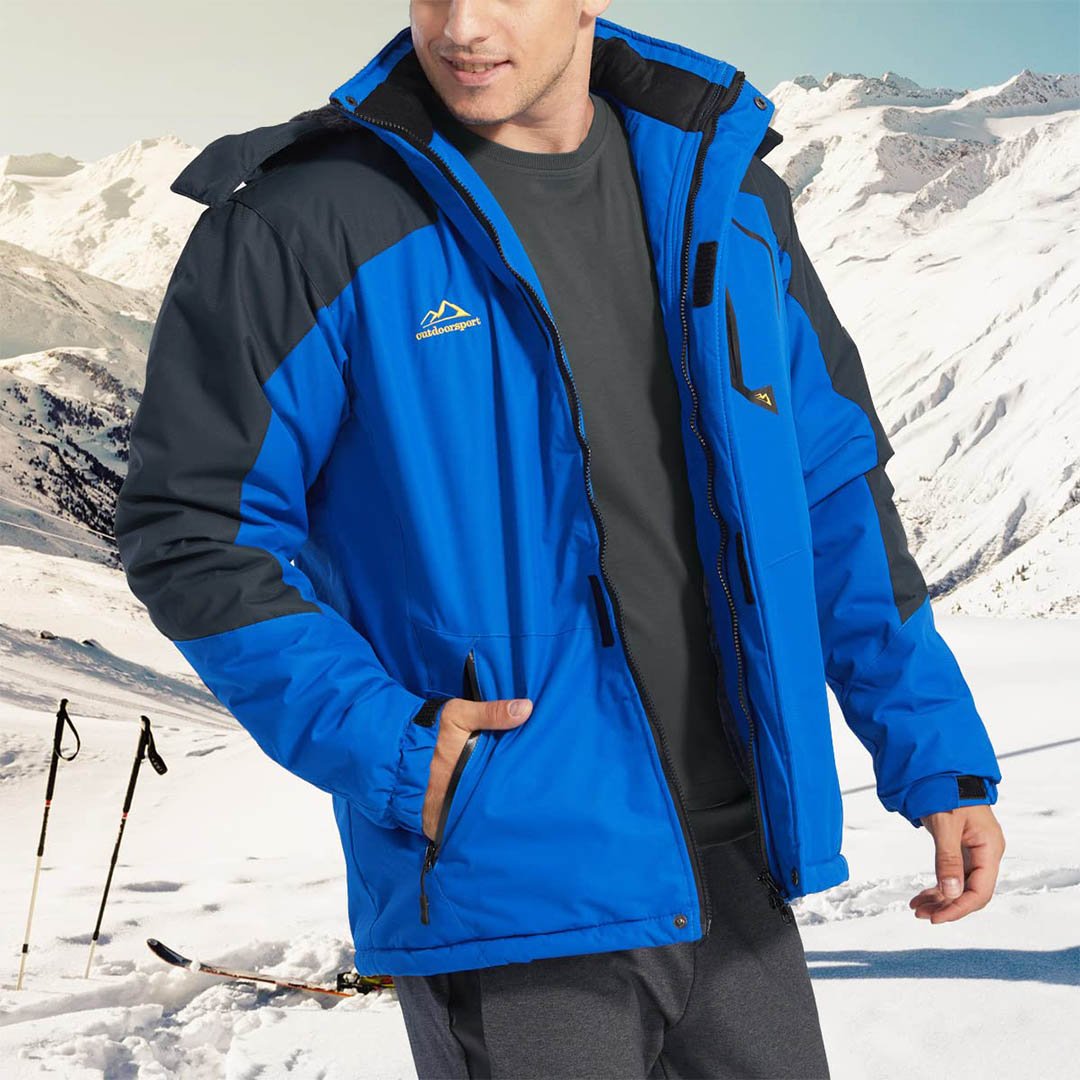 Men's Waterproof Fleece Lined Ski Jacket with Multiple Pockets