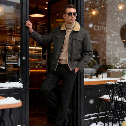 Men's Thick Thermal Sherpa Fleece Lined Cargo Jacket