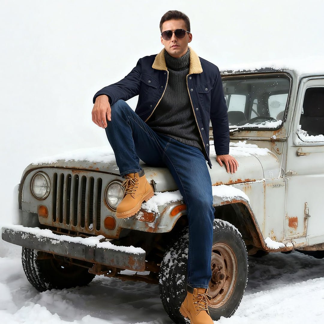 Men's Thick Thermal Sherpa Fleece Lined Cargo Jacket