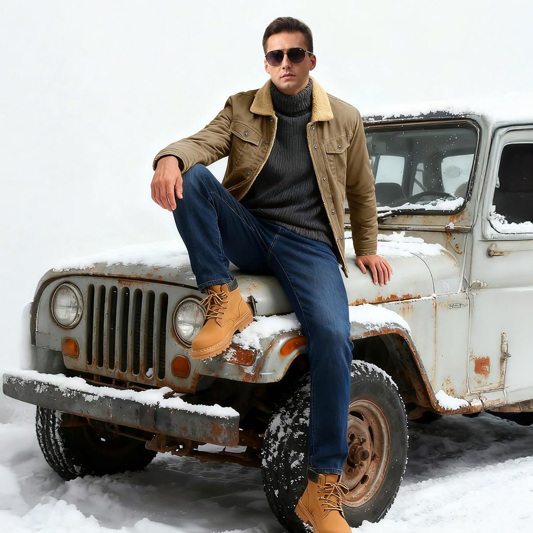 Men's Thick Thermal Sherpa Fleece Lined Cargo Jacket