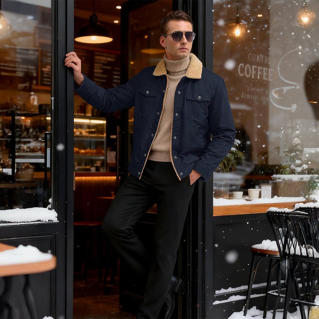 Men's Thick Thermal Sherpa Fleece Lined Cargo Jacket