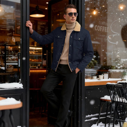 Men's Thick Thermal Sherpa Fleece Lined Cargo Jacket