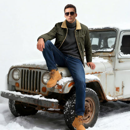 Men's Thick Thermal Sherpa Fleece Lined Cargo Jacket