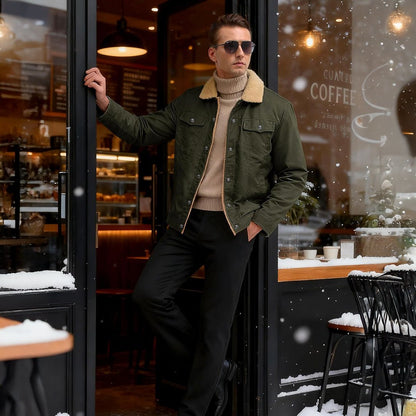 Men's Thick Thermal Sherpa Fleece Lined Cargo Jacket