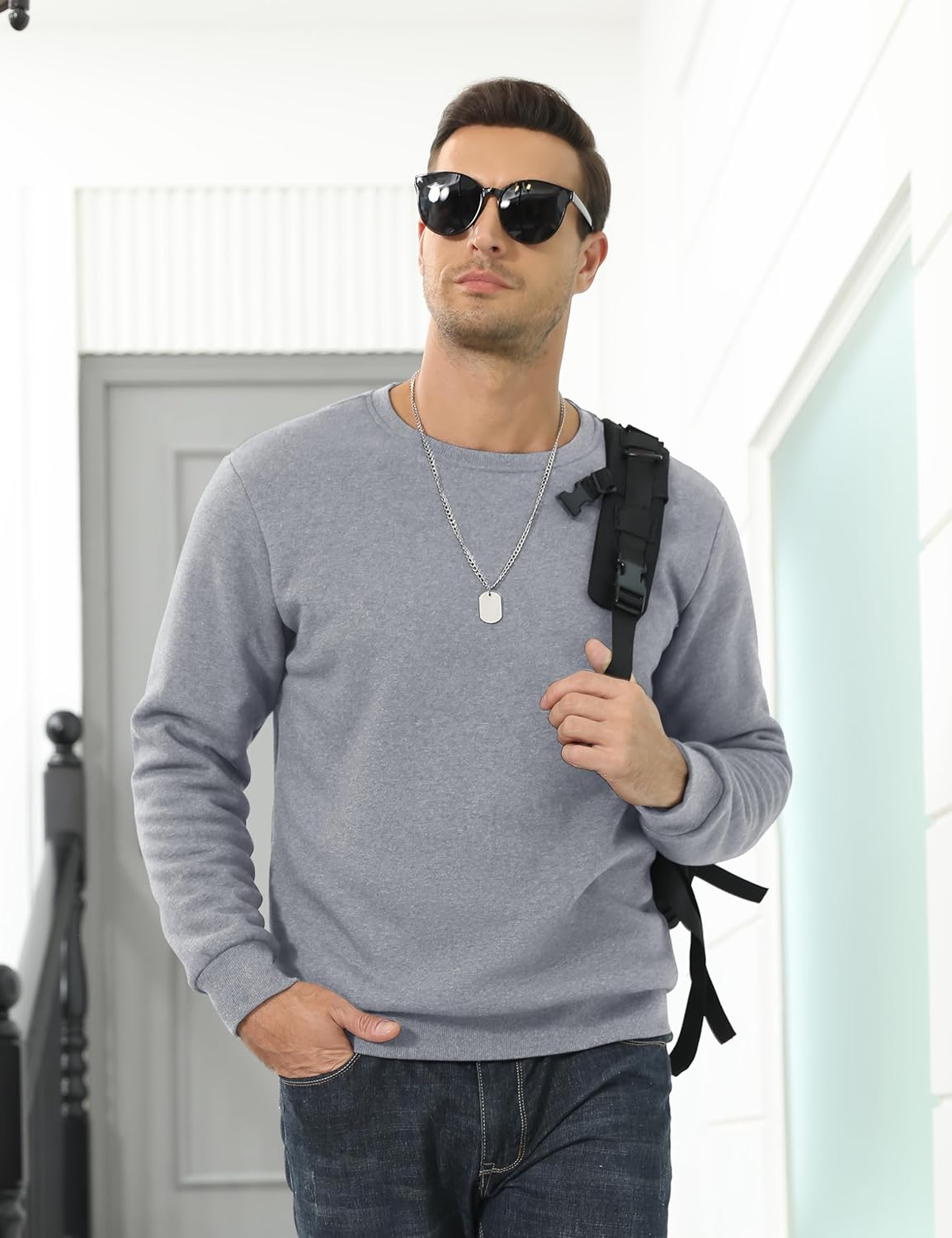 Men’s Sherpa Lined Sweatshirt Warm Heavyweight Fleece Pullover