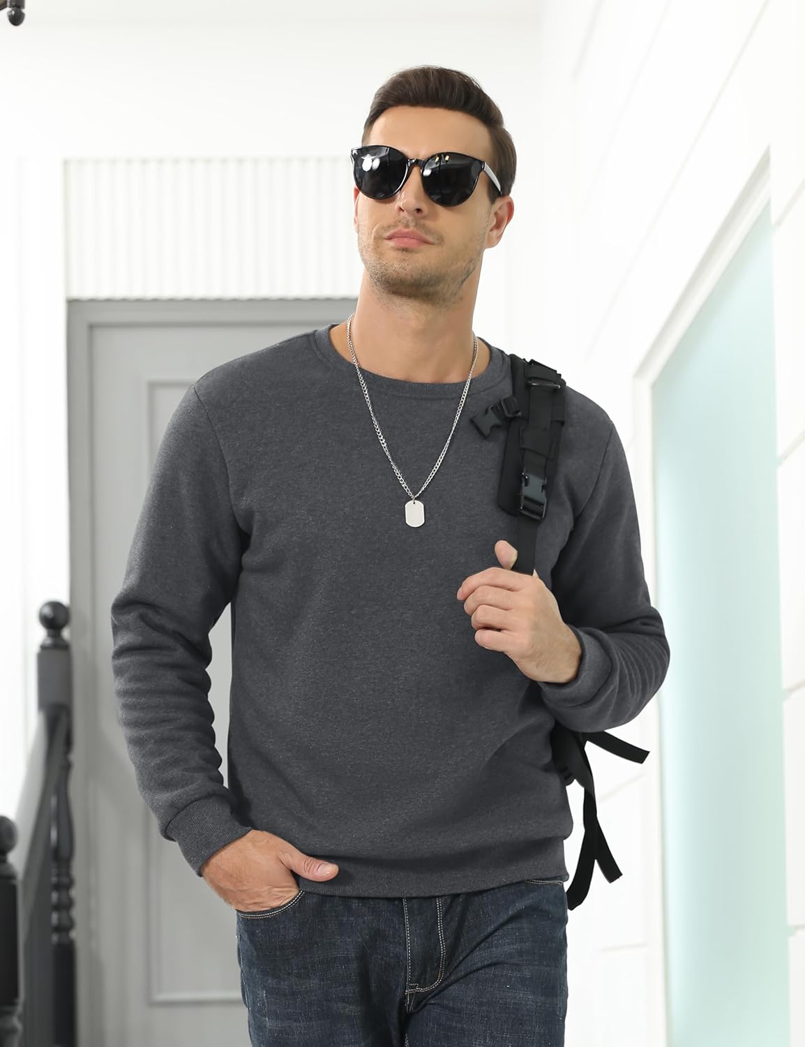 Men’s Sherpa Lined Sweatshirt Warm Heavyweight Fleece Pullover