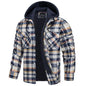 Men's Winter Thick Zip Plaid Flannel Shirts Detachable Hood Quilted