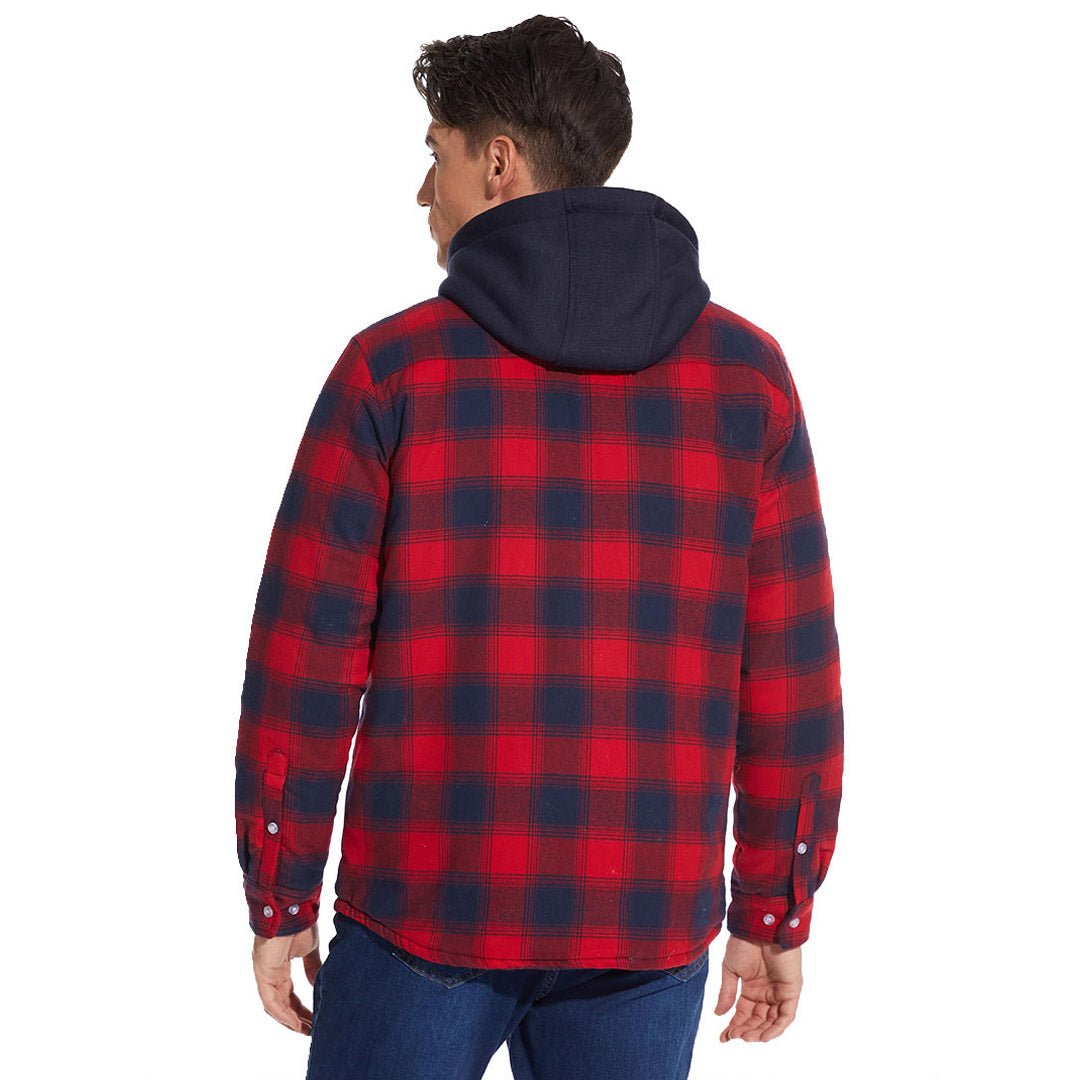 Men's Winter Thick Zip Plaid Flannel Shirts Detachable Hood Quilted