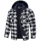 Men's Winter Thick Zip Plaid Flannel Shirts Detachable Hood Quilted