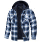Men's Winter Thick Zip Plaid Flannel Shirts Detachable Hood Quilted