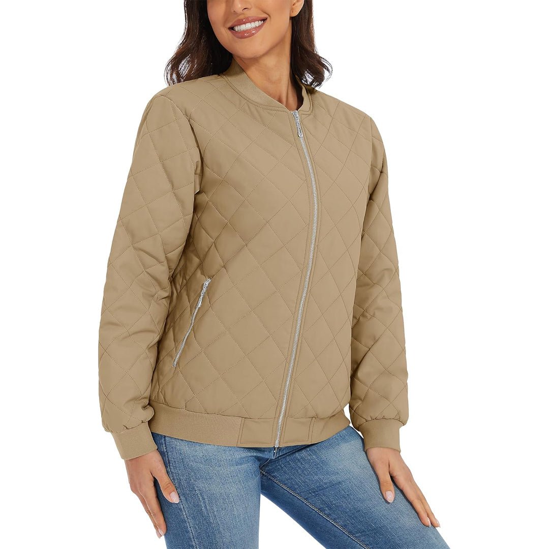 Women's Diamond Quilted Jackets Lightweight Casual Bomber Jacket