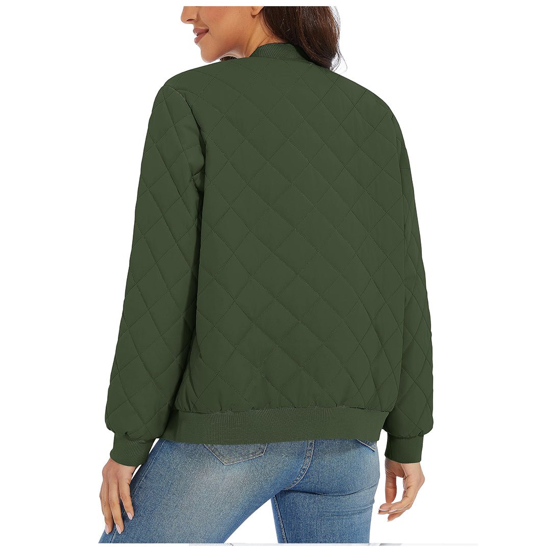 Women's Diamond Quilted Jackets Lightweight Casual Bomber Jacket