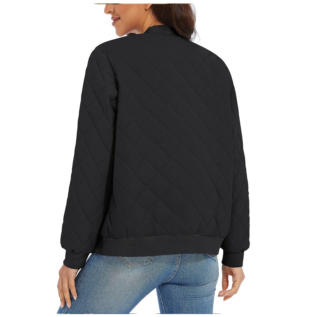 Women's Diamond Quilted Jackets Lightweight Casual Bomber Jacket