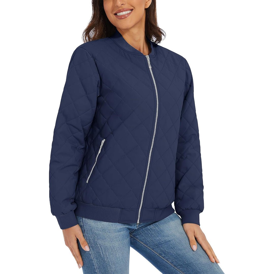 Women's Diamond Quilted Jackets Lightweight Casual Bomber Jacket