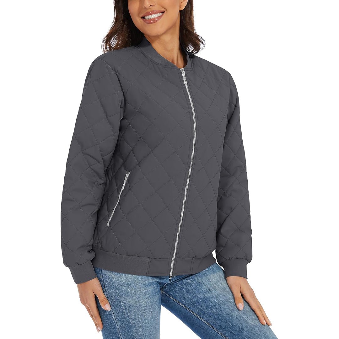 Women's Diamond Quilted Jackets Lightweight Casual Bomber Jacket