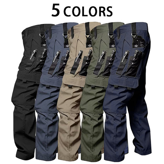 Men's durable outdoor training pants, men's multi-pocket work pants, men's solid color and printed pocket zipper waterproof tactical cargo pants without belt, regular fit sports pocket durable autumn pants. Casual Street Trousers